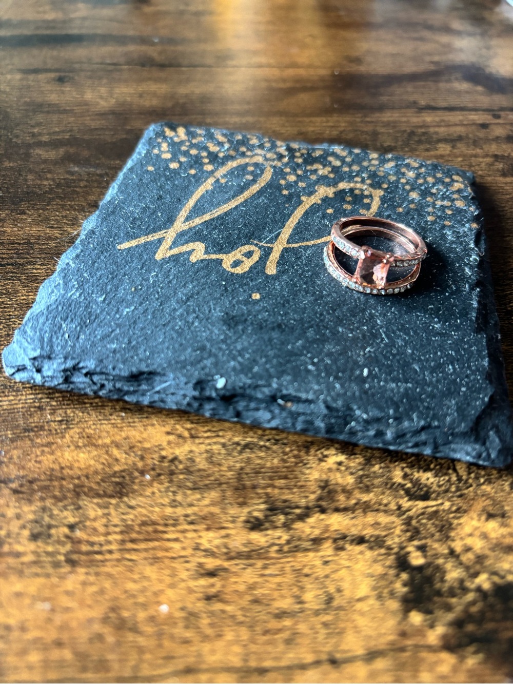 Rose Gold Ring Set with Pink Center Stone